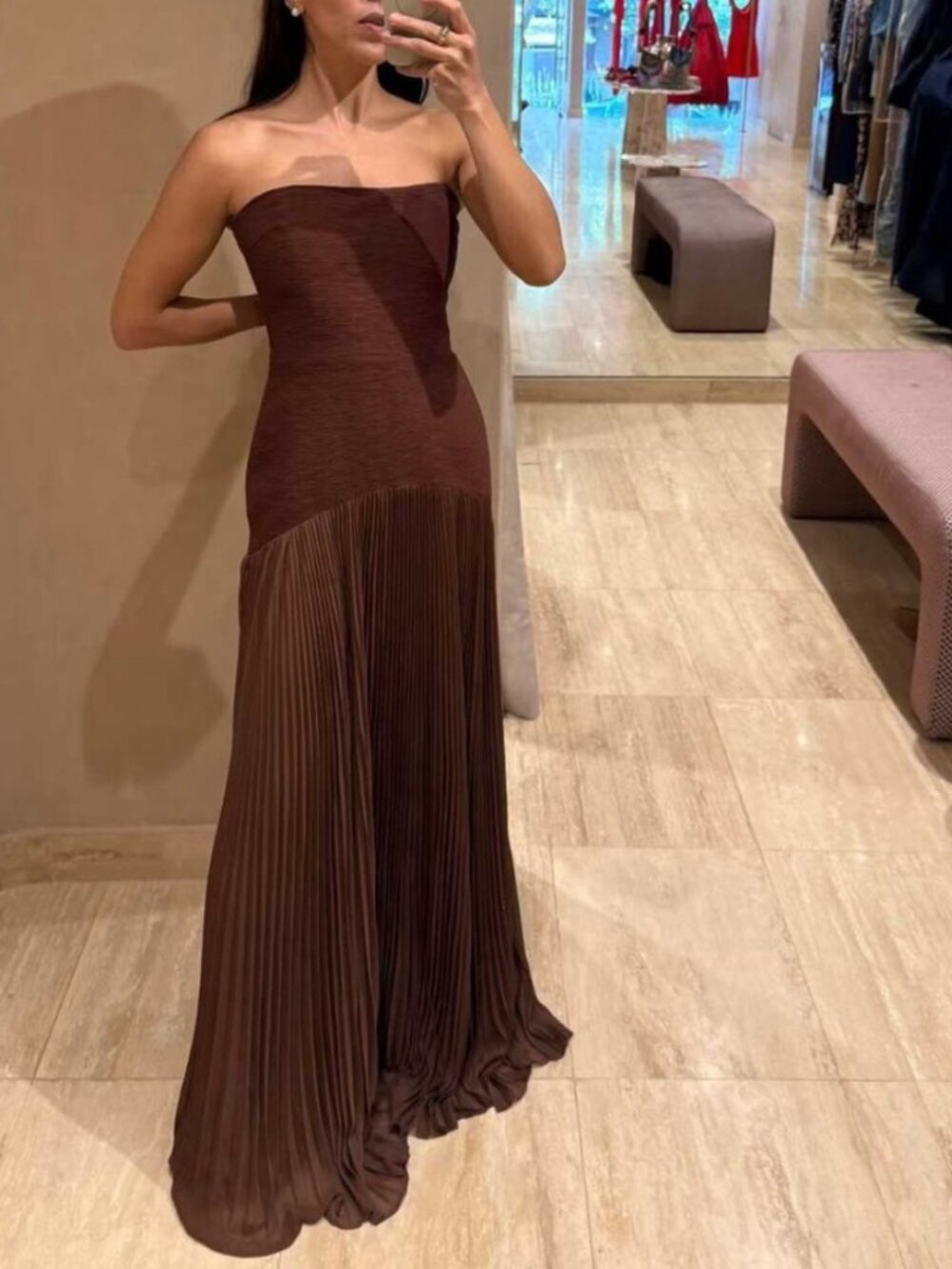 Alexis Strapless Brown Maxi Dress